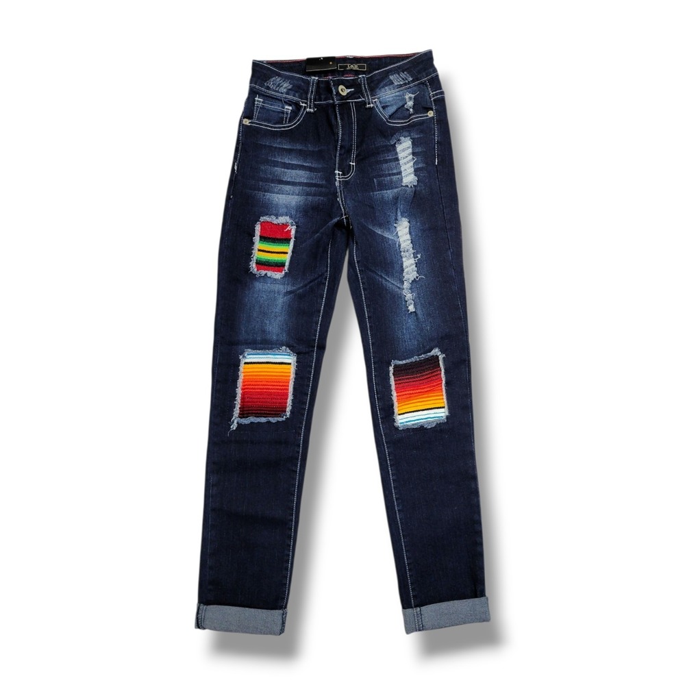L &‎ B Lucky & Blessed Women's Size 6 Western Distressed Serape Jeans 25x28 NWT